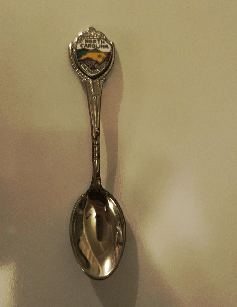 North Carolina Souvenir Spoon Silver Tone Enamel State Map The Tarheel State